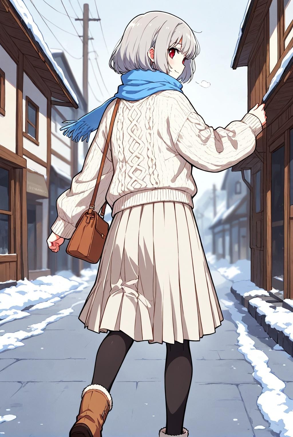 雪景色を一緒に　銀髪の女の子と