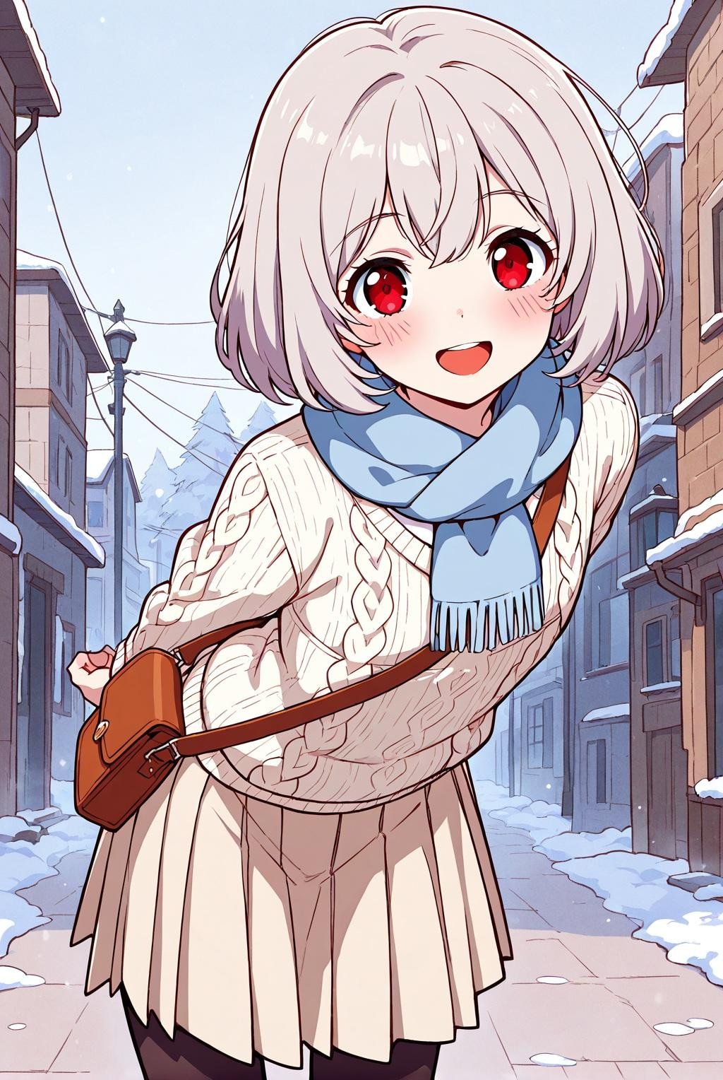 雪景色を一緒に　銀髪の女の子と
