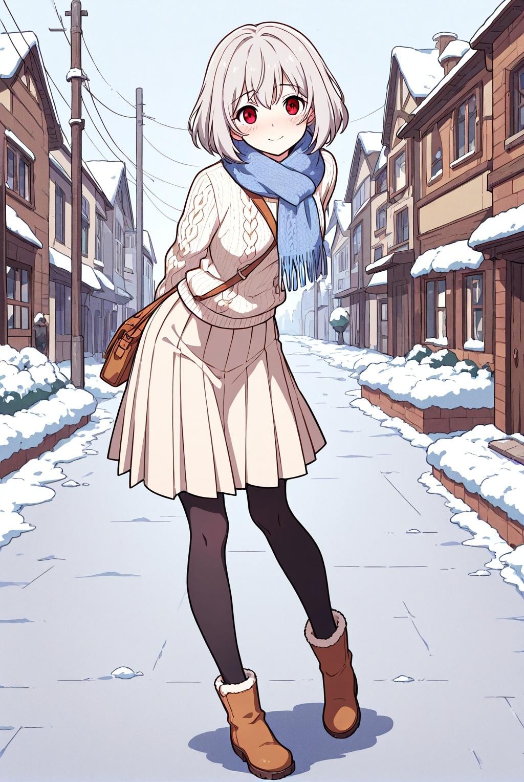 雪景色を一緒に　銀髪の女の子と