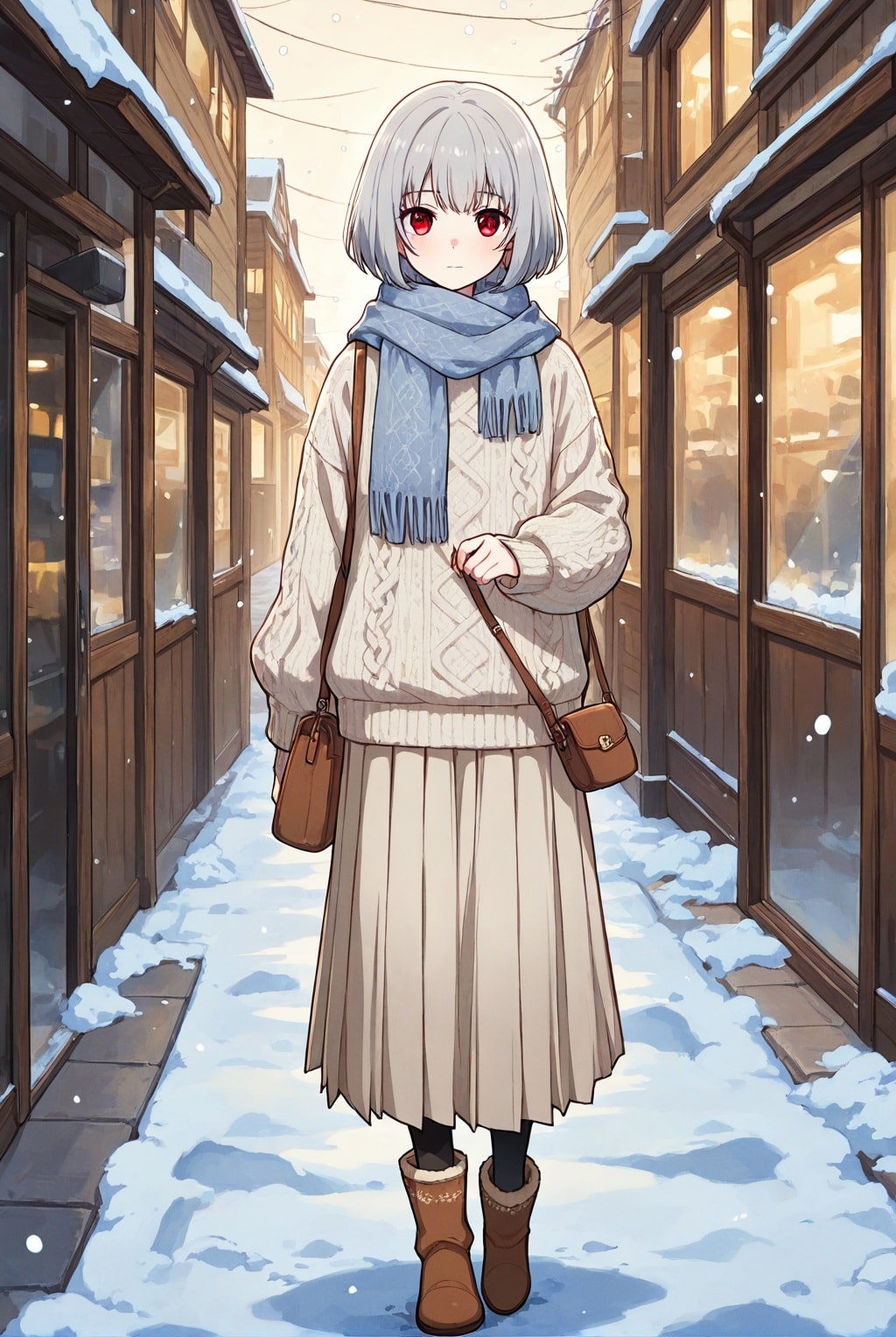 雪景色を一緒に　銀髪の女の子と | の人気AIイラスト・グラビア