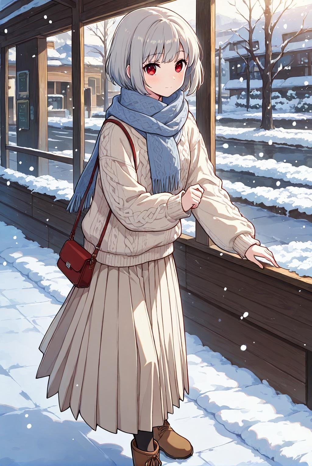 雪景色を一緒に　銀髪の女の子と