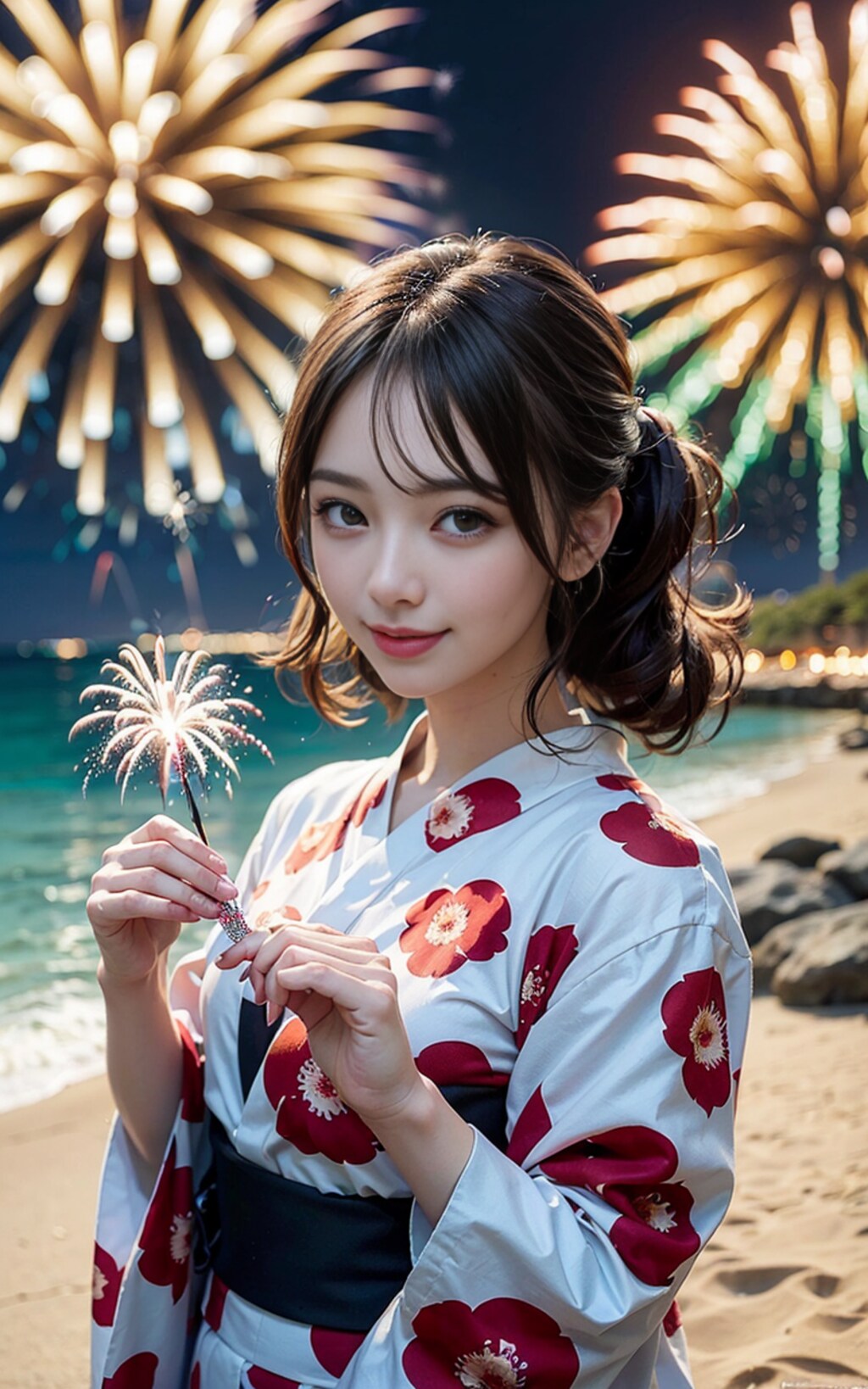 浴衣で花火大会