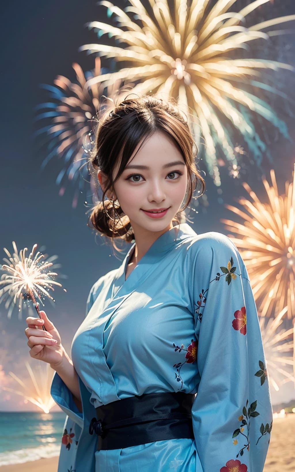 浴衣で花火大会