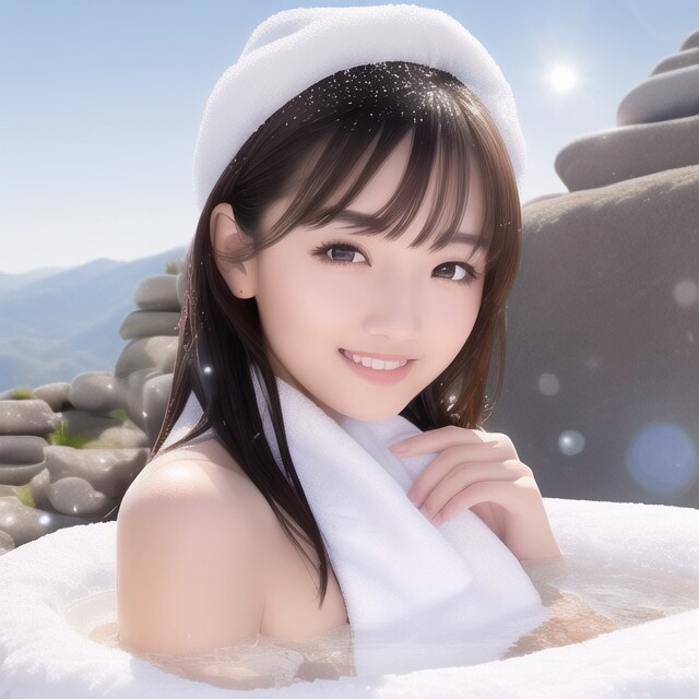 雪山の上のすごく小さな温泉