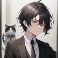 ネコを使役している黒髪短髪男性（４枚） 3枚目