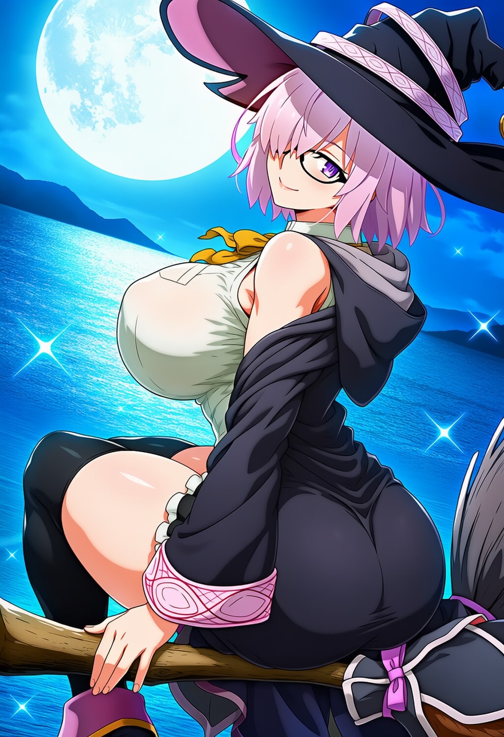 ホウキで空飛ぶ魔女コスプレ人妻達