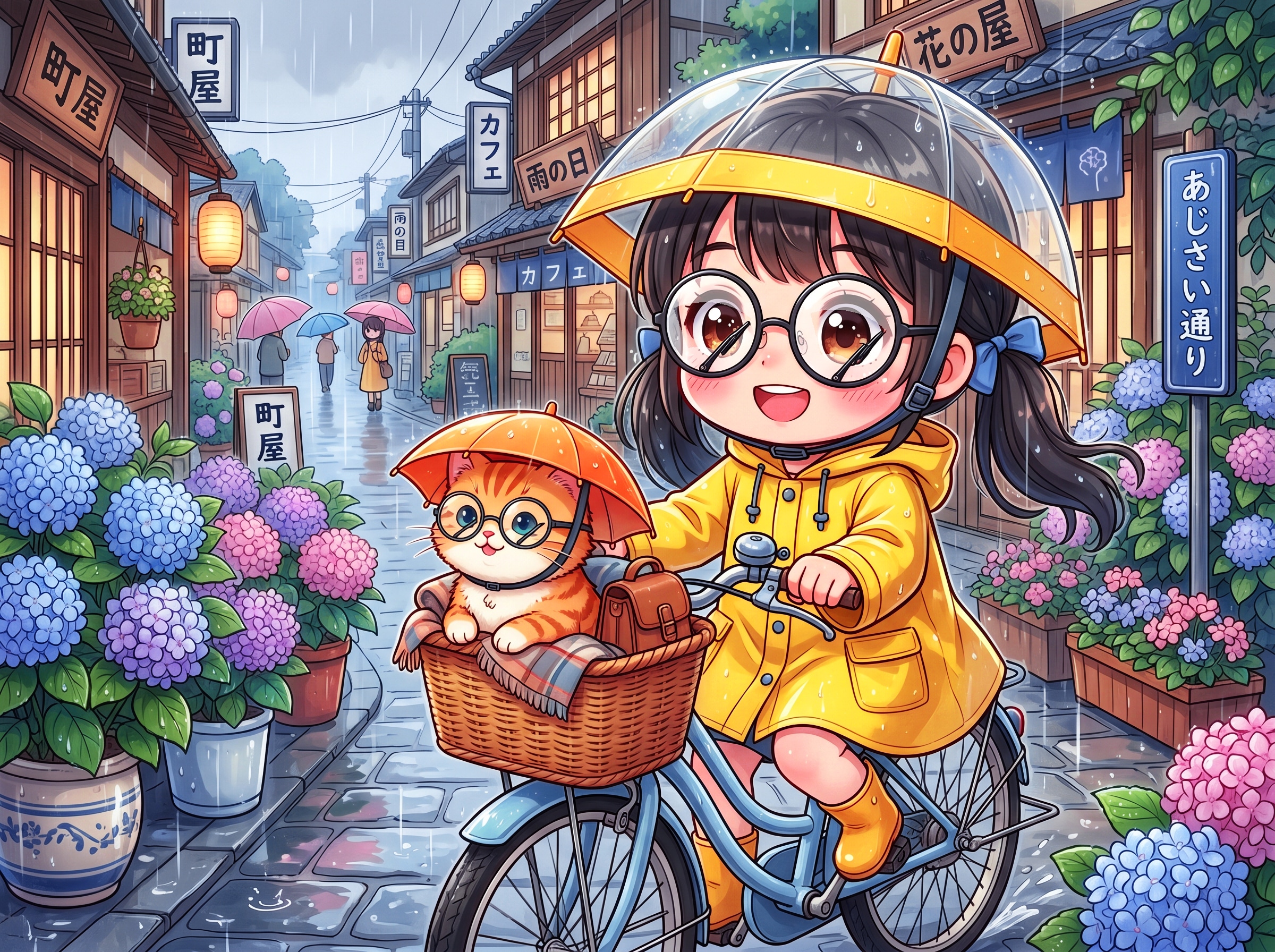ヘルメット型傘とワイパー付き眼鏡 | の人気AIイラスト・グラビア