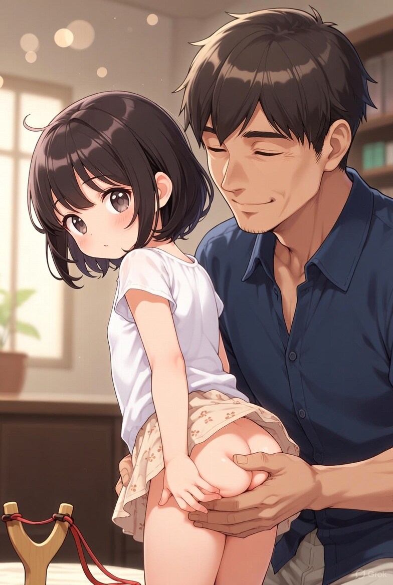 パパにお尻をナデナデしてもらう幼女