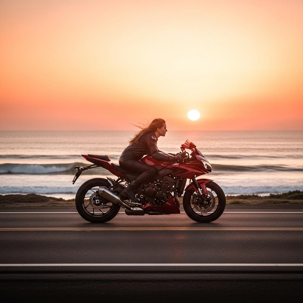 初日の出の海岸線を走る