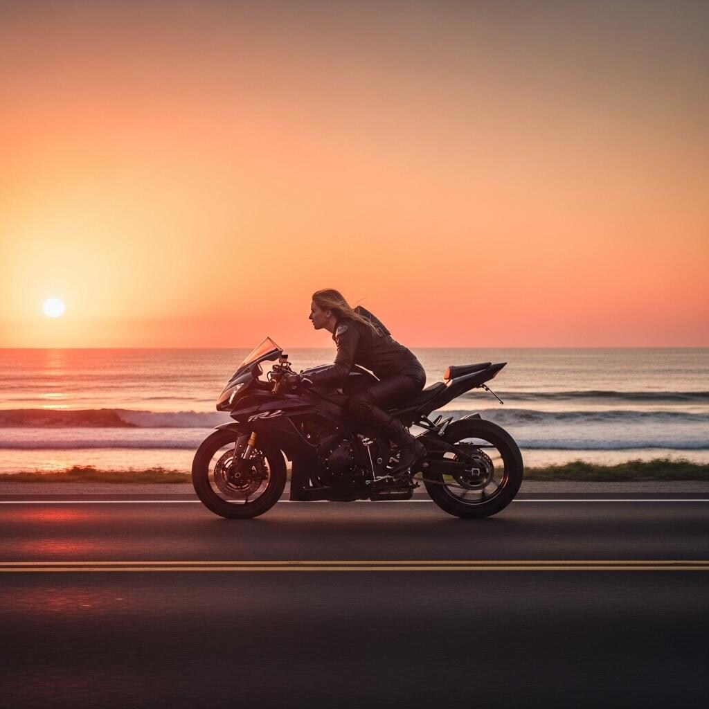 初日の出の海岸線を走る