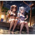 満点の星空を眺めながら温泉を楽しむ妖艶な美少女の七夕浴衣姿 12枚目