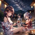 満点の星空を眺めながら温泉を楽しむ妖艶な美少女の七夕浴衣姿 8枚目
