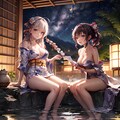 満点の星空を眺めながら温泉を楽しむ妖艶な美少女の七夕浴衣姿 4枚目