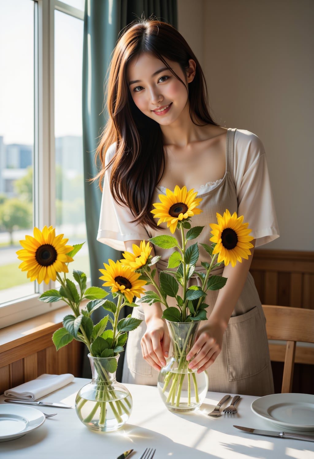 食卓に花を飾る女性 2