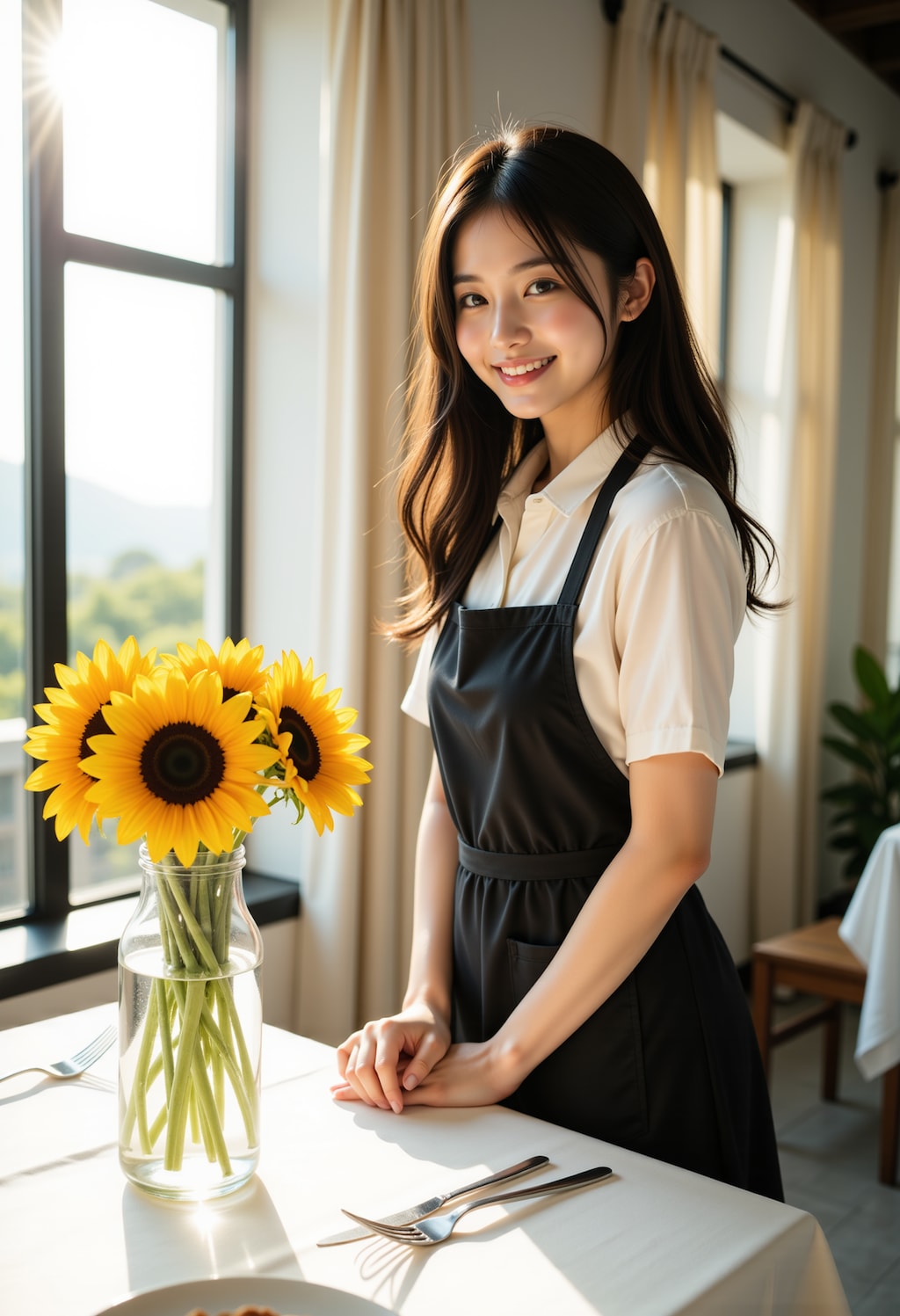 食卓に花を飾る女性 2