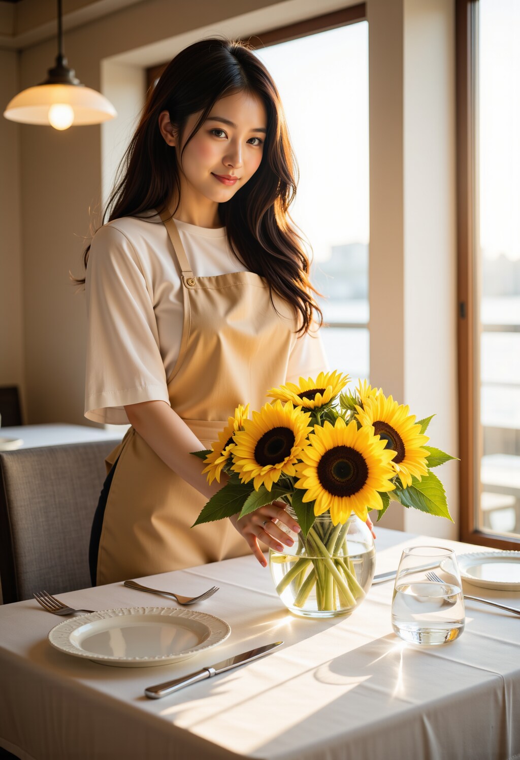 食卓に花を飾る女性 2