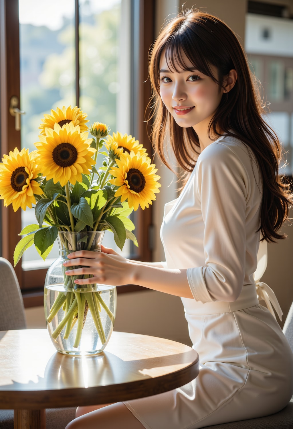 食卓に花を飾る女性 2