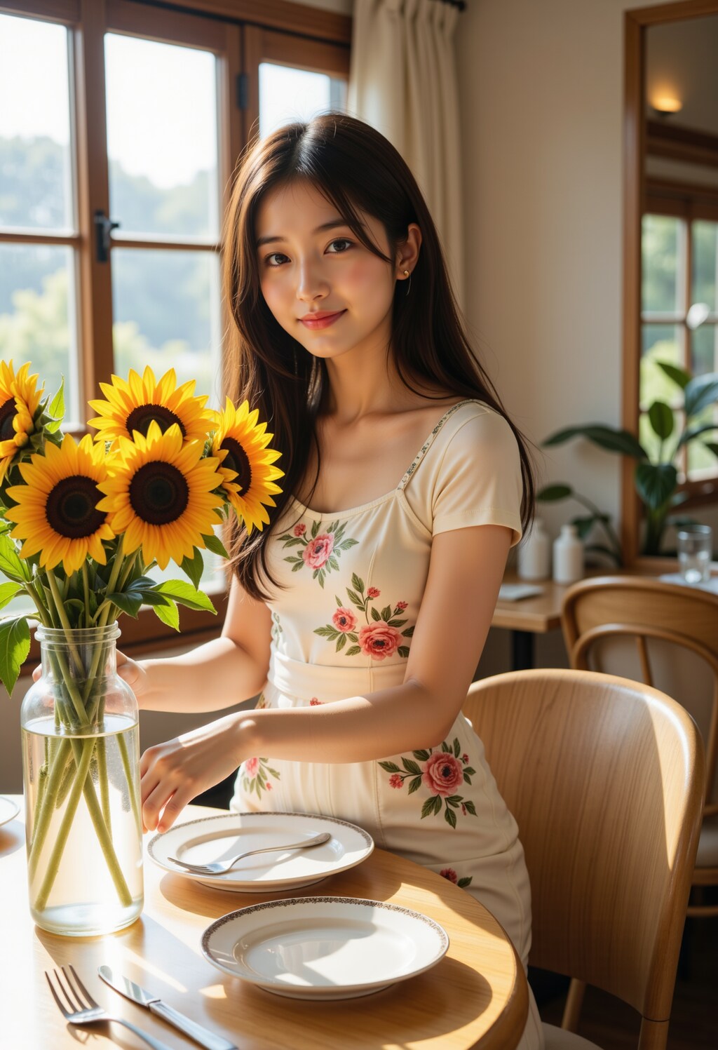 食卓に花を飾る女性 2