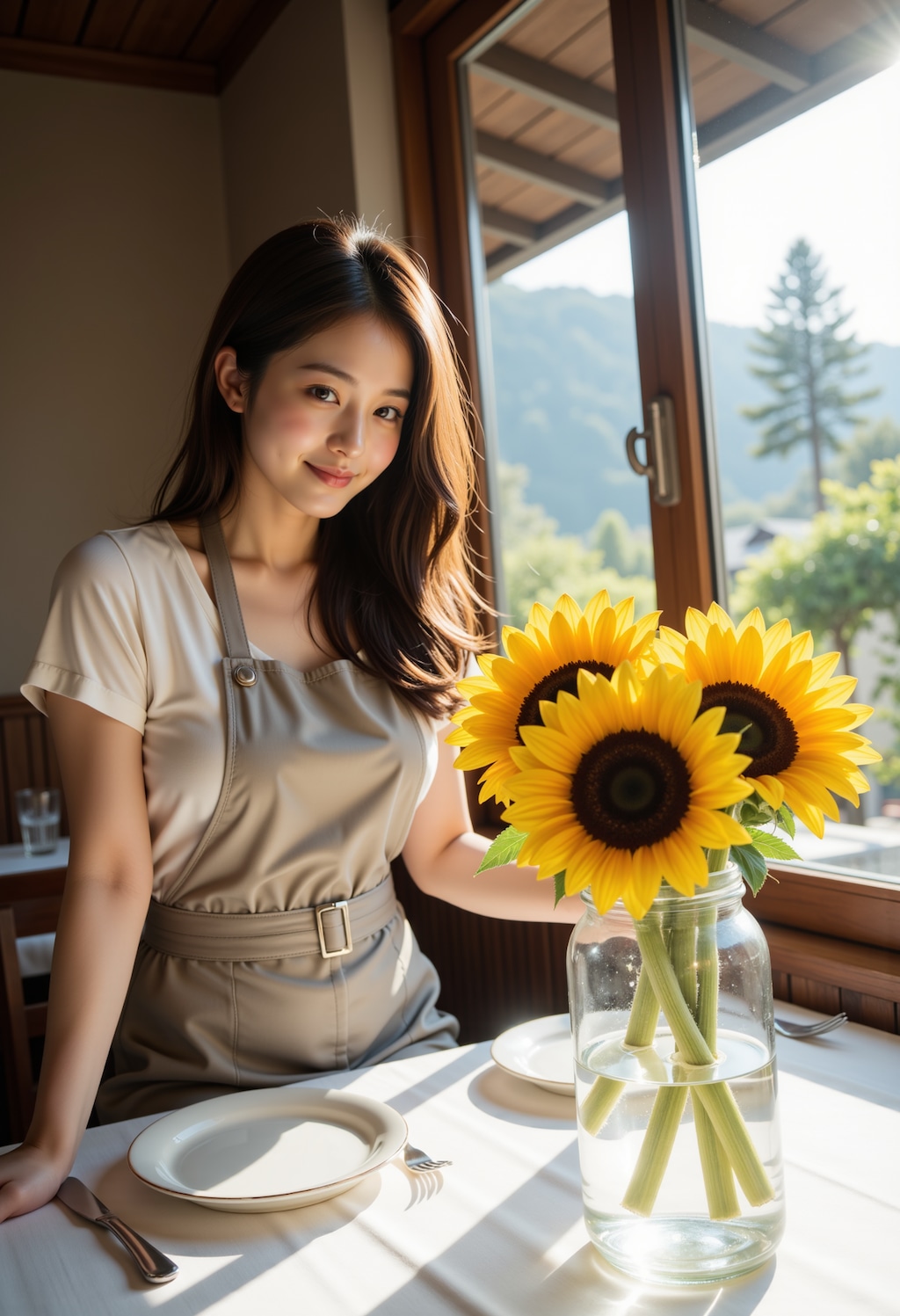 食卓に花を飾る女性 2