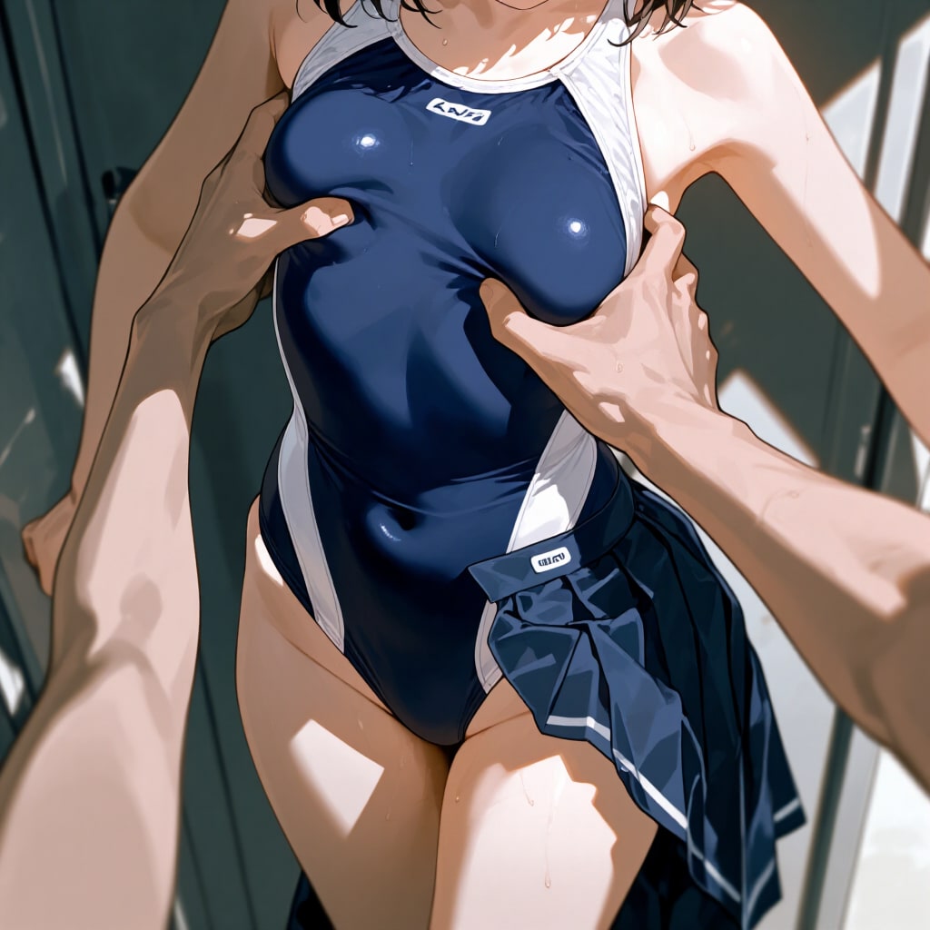 競泳水着紺プリーツスカート