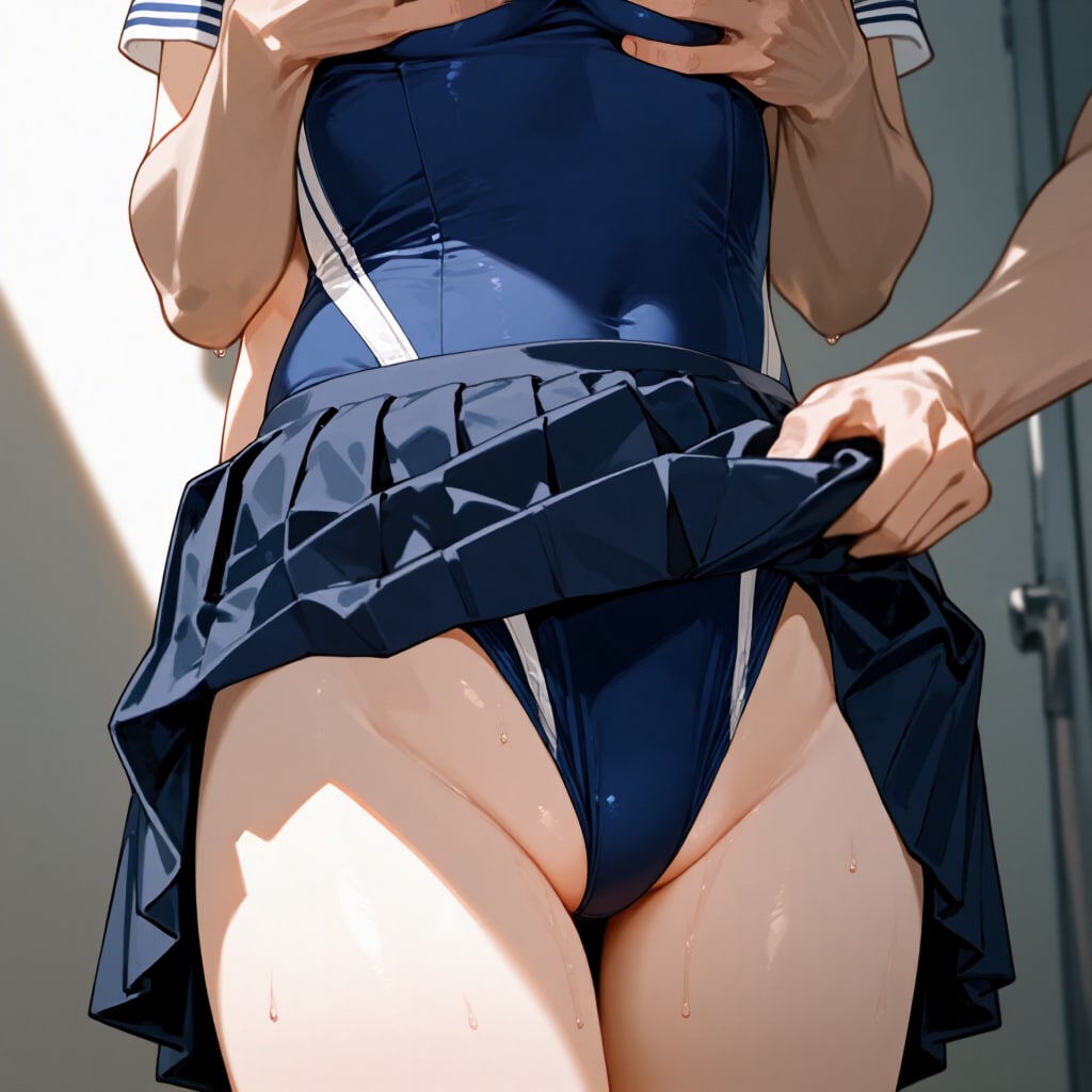競泳水着紺プリーツスカート