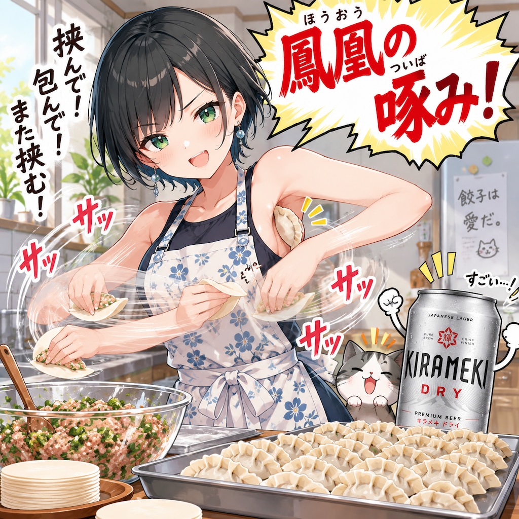 脇で餃子を包む藍音ちゃん