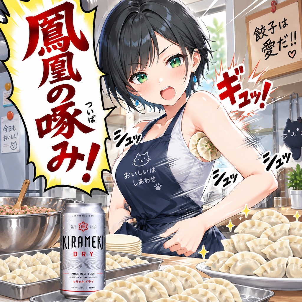 脇で餃子を包む藍音ちゃん