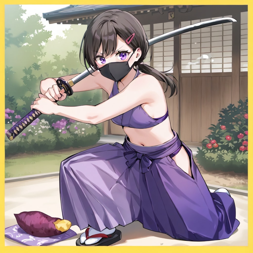 和風な庭でおいもさんを