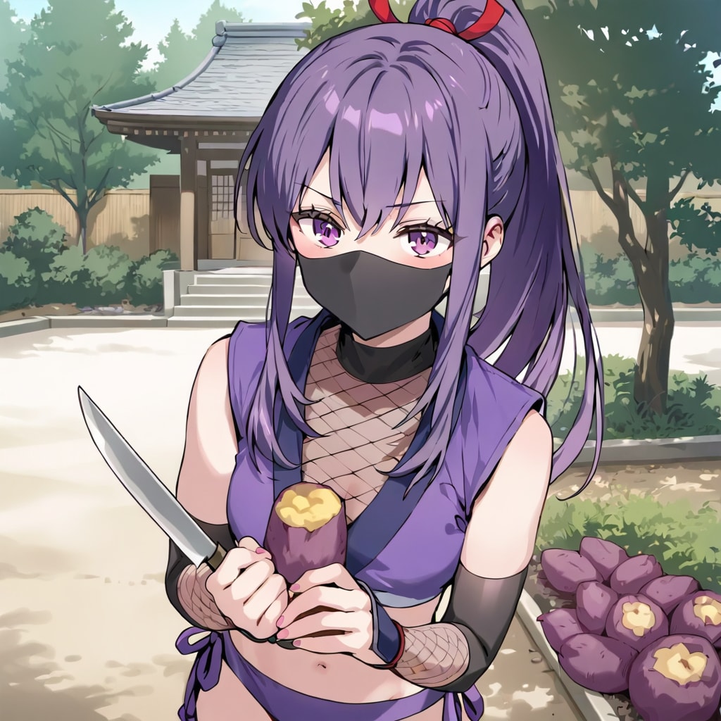 和風な庭でおいもさんを