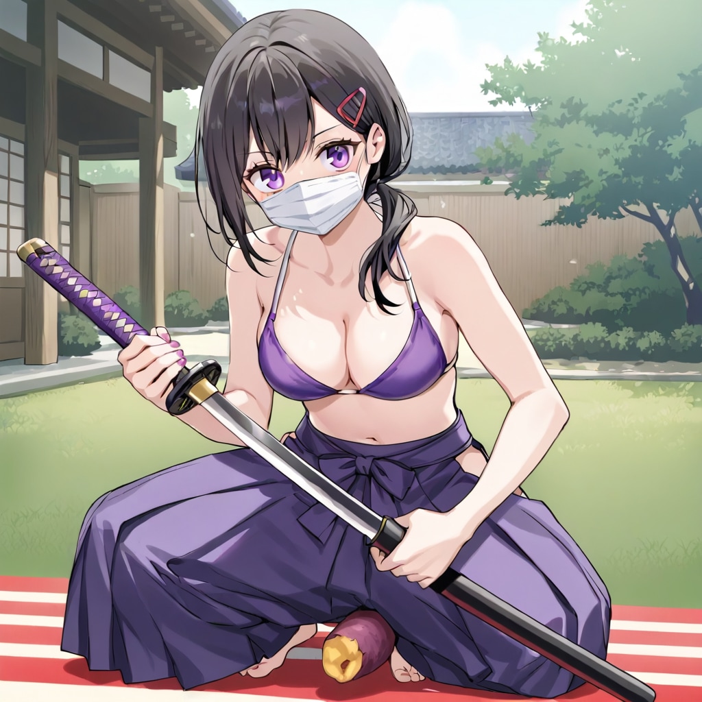 和風な庭でおいもさんを