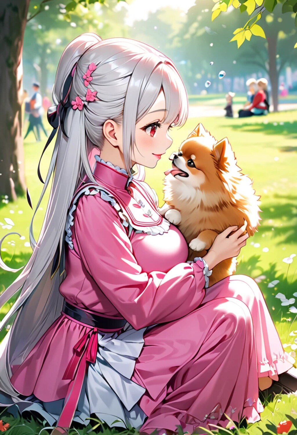 レフィア、犬と戯れる