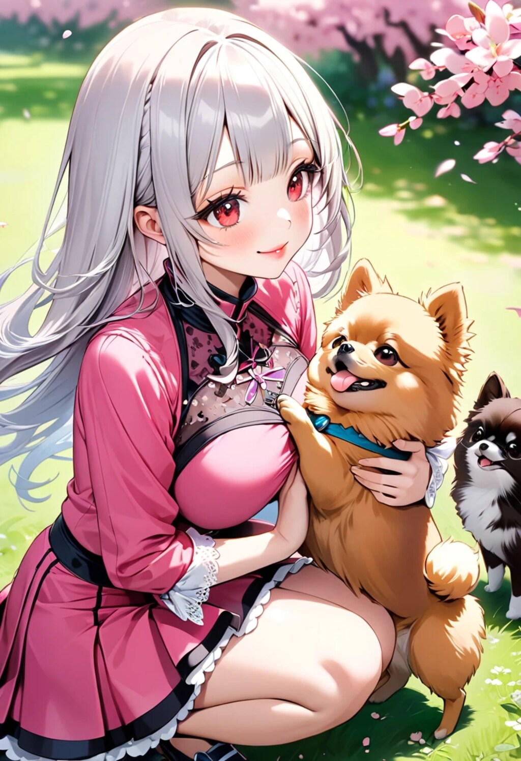 レフィア、犬と戯れる