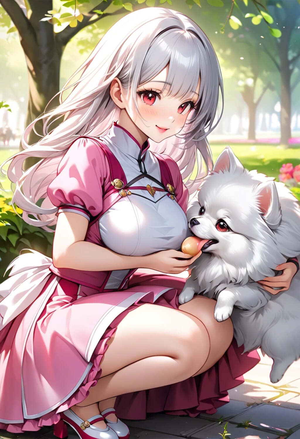 レフィア、犬と戯れる