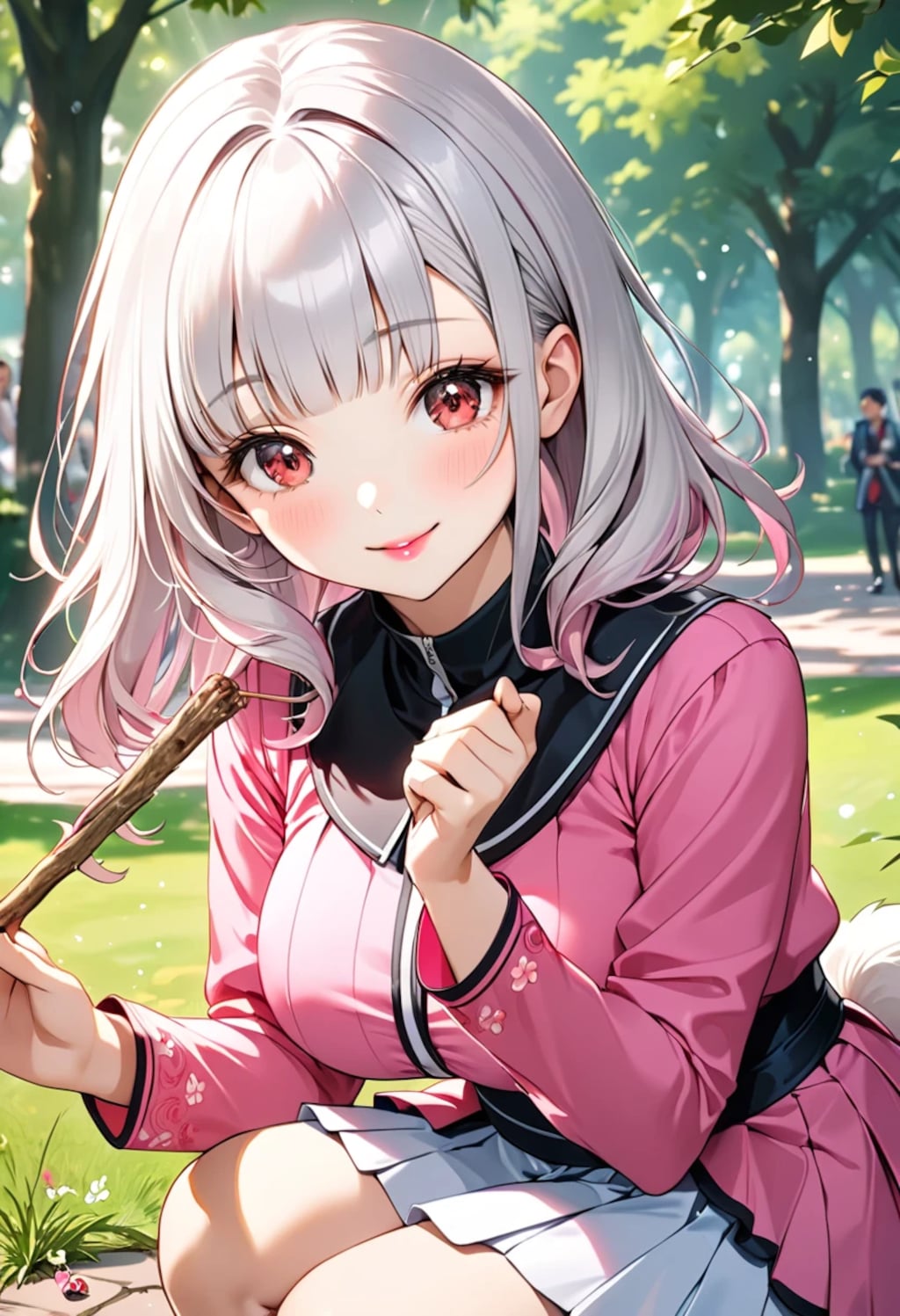 レフィア、犬と戯れる