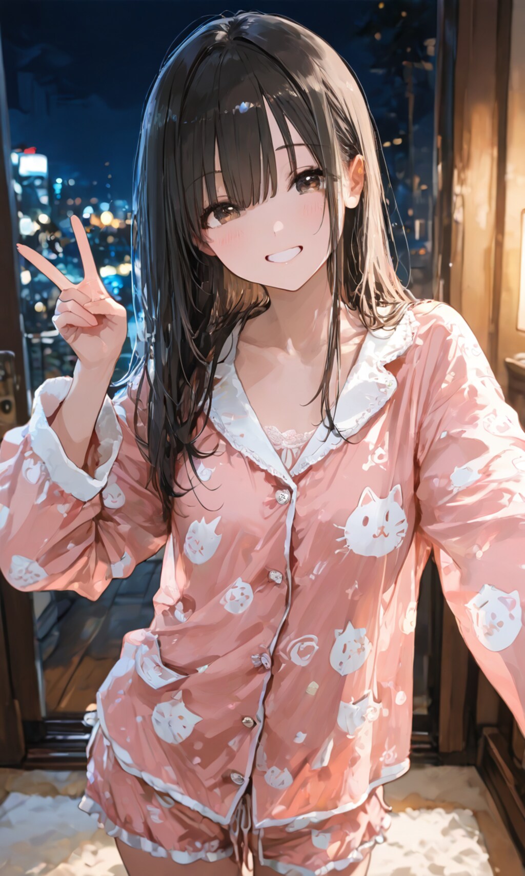 猫ちゃんパジャマでピース