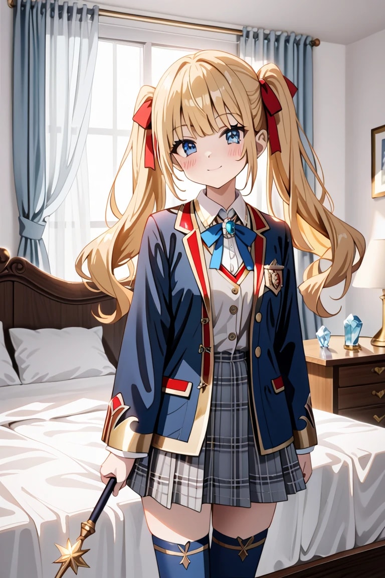 「莉奈の魔法、かけてあげる♡」金髪ツインテ制服莉奈の杖ポーズ🌟 | の人気AIイラスト・グラビア