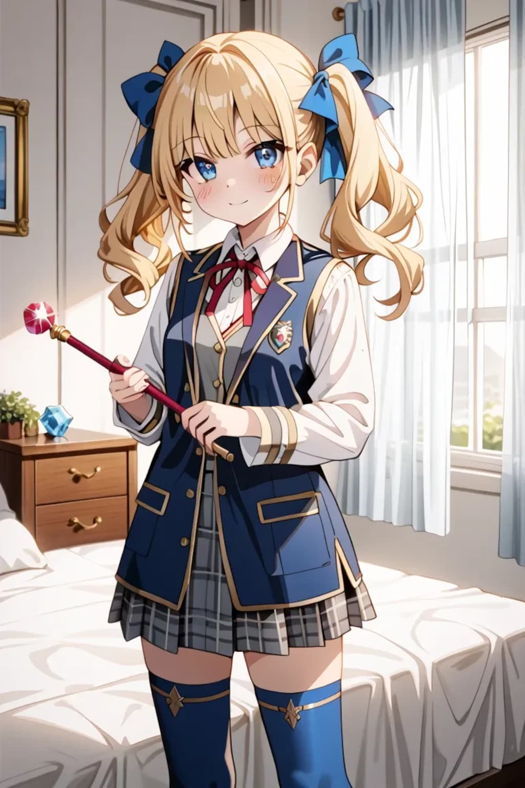 「莉奈の魔法、かけてあげる♡」金髪ツインテ制服莉奈の杖ポーズ🌟