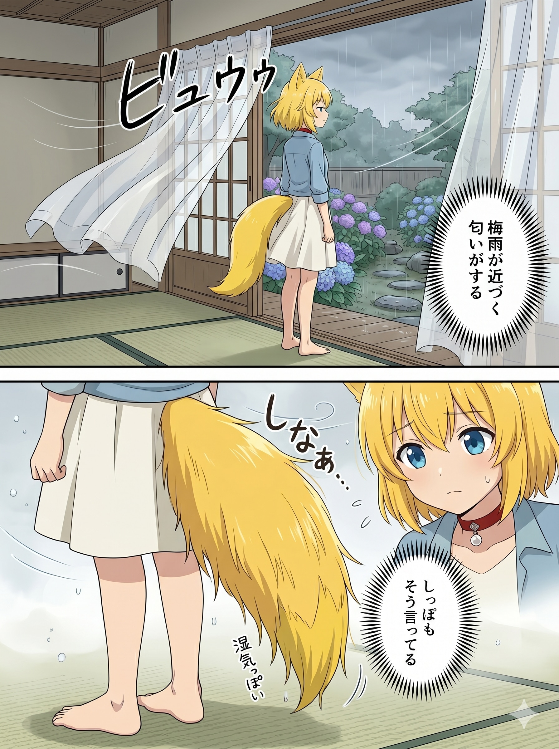 嗅覚としっぽの具合で梅雨の到来を予感するキツネ | の人気AIイラスト・グラビア