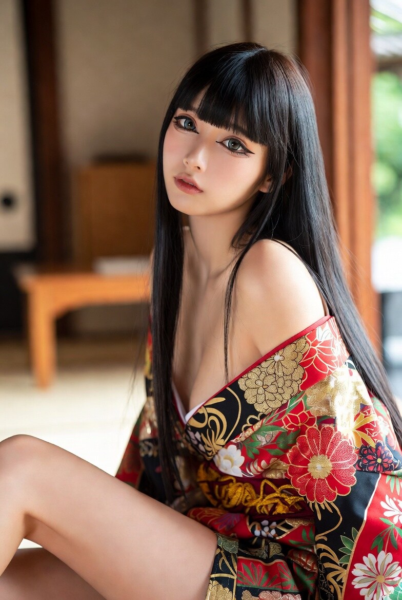 はだけた着物美人