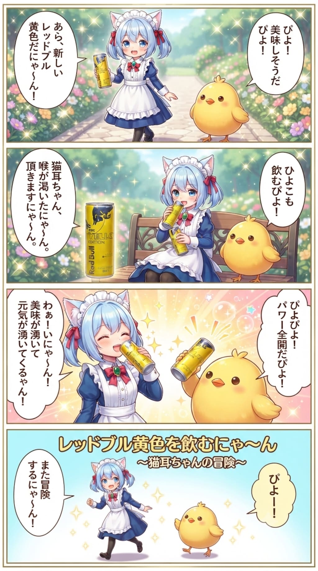 レッドブル黄色を飲むにゃ〜ん