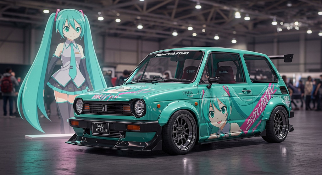 初音ミクと初音ミク痛車N360