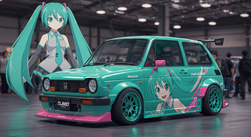 初音ミクと初音ミク痛車N360