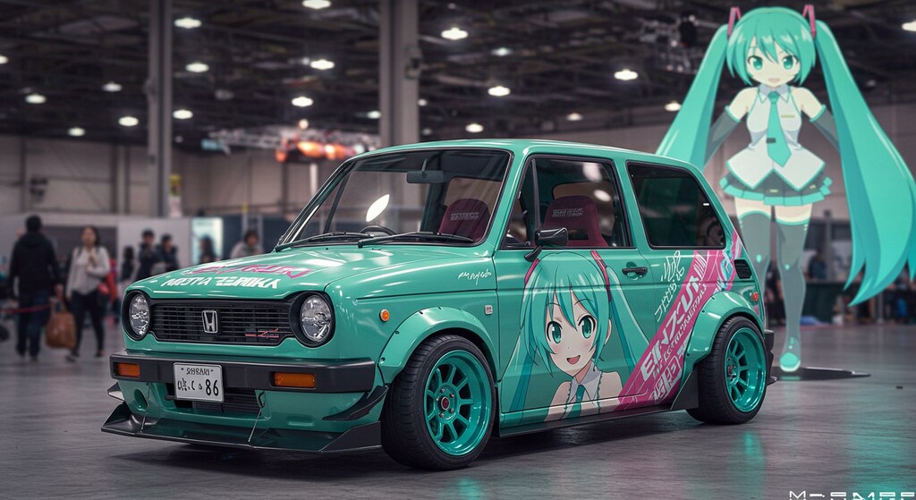 初音ミクと初音ミク痛車N360