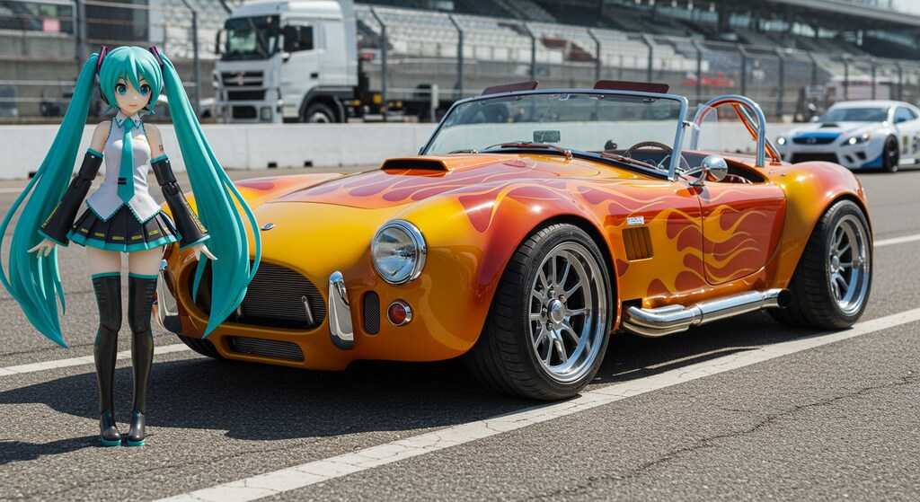 初音ミクと炎柄シェルビーコブラ