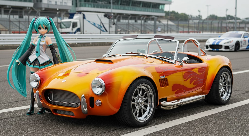 初音ミクと炎柄シェルビーコブラ