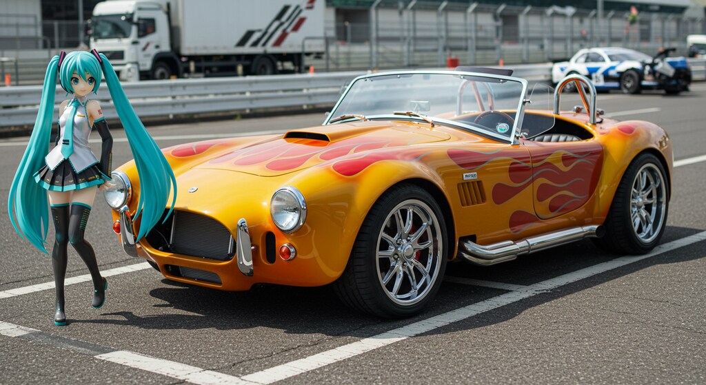 初音ミクと炎柄シェルビーコブラ