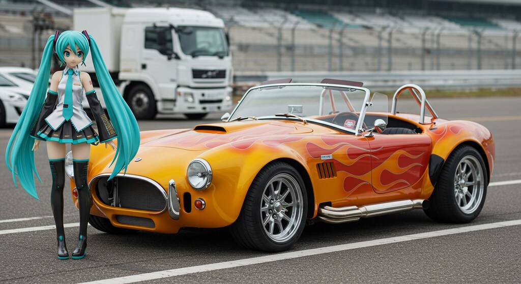 初音ミクと炎柄シェルビーコブラ