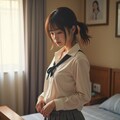朝支度中の女子高生　お着替え中、NG集 5枚目