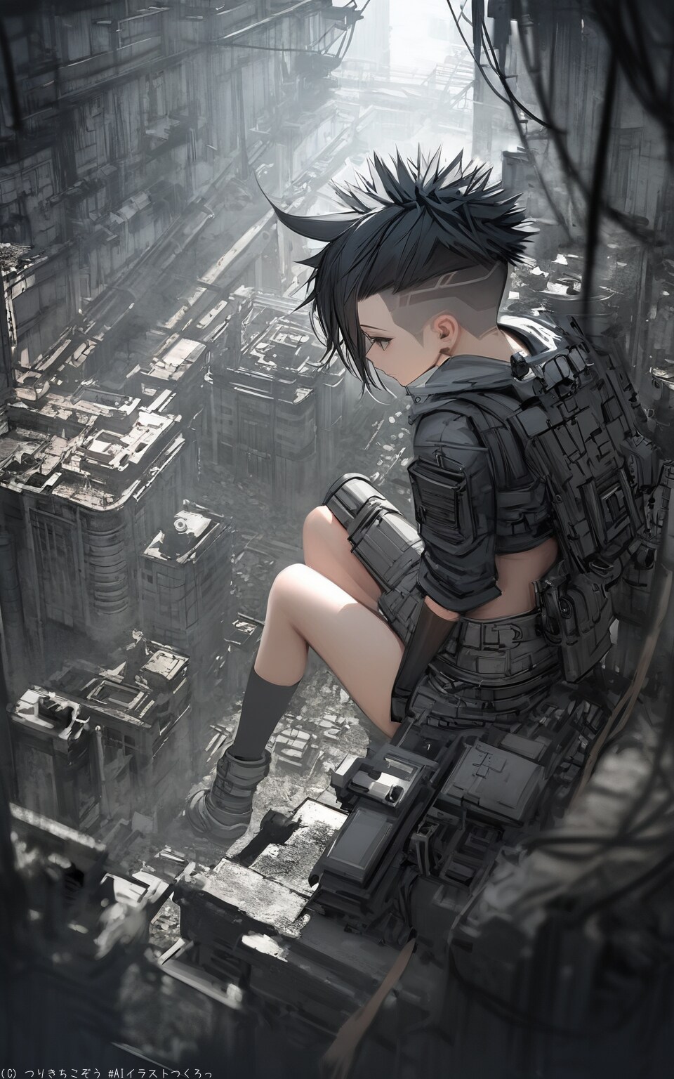 CYB009-リーザ〜無骨な工場都市と傭兵サイボーグ(新キャラです) | の人気AIイラスト・グラビア