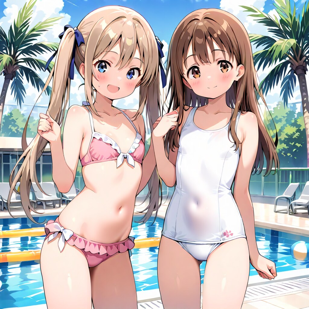 2人でプールに遊びに来た